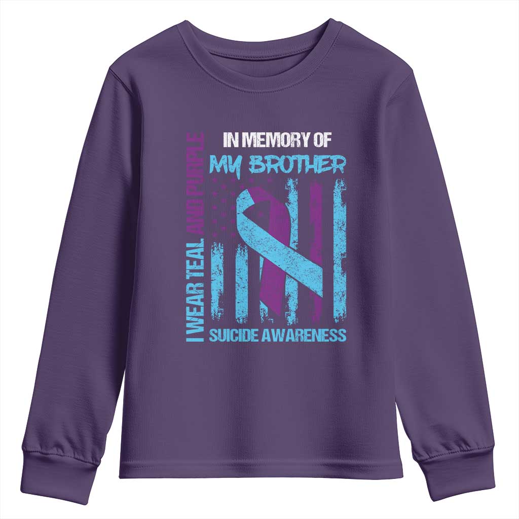 Suicide Prevention Support Youth Sweatshirt Teal and Purple Ribbon for Brother
