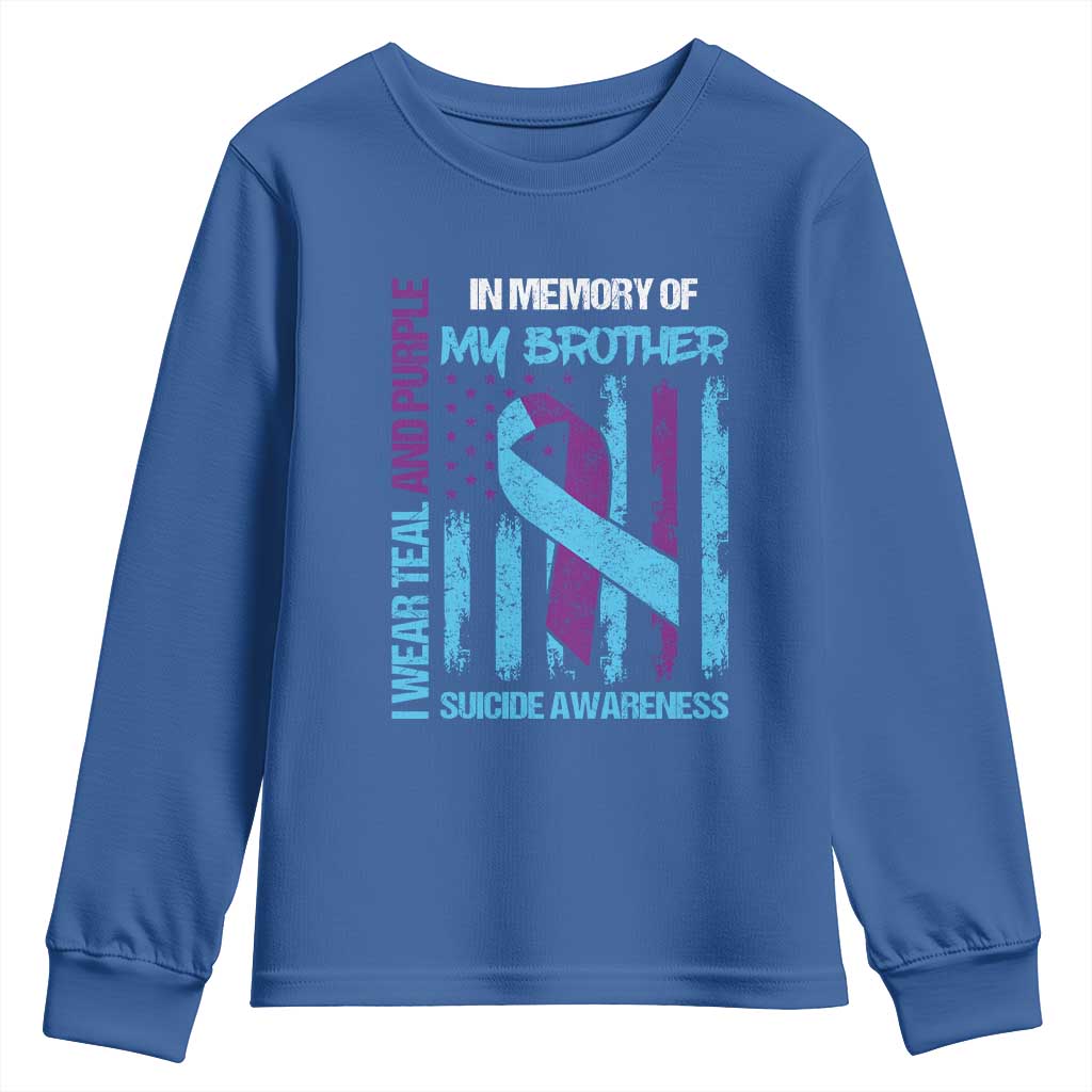 Suicide Prevention Support Youth Sweatshirt Teal and Purple Ribbon for Brother