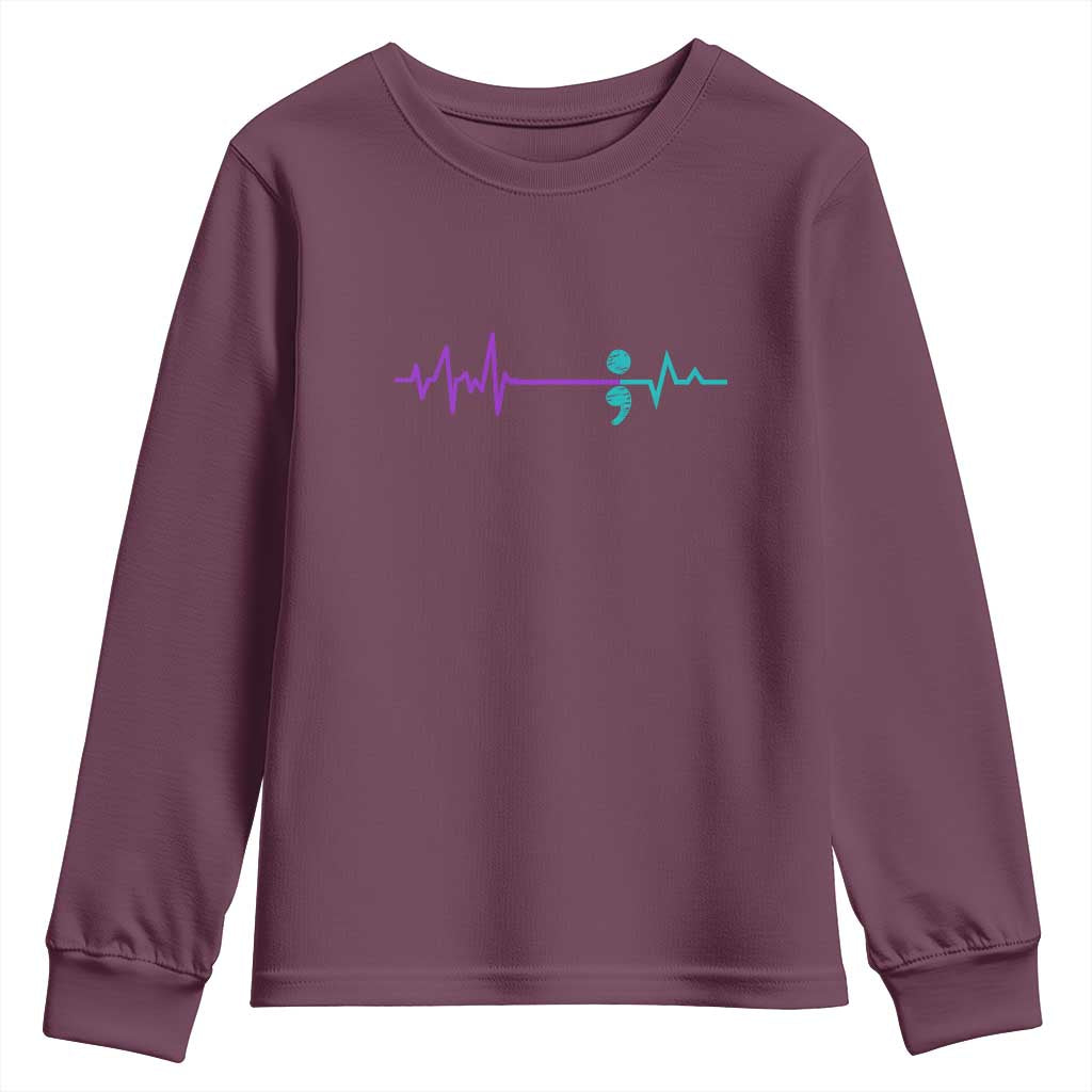 Suicide Prevention Support Youth Sweatshirt Semicolon Stay Strong Design
