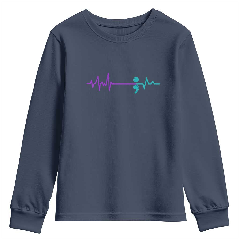 Suicide Prevention Support Youth Sweatshirt Semicolon Stay Strong Design
