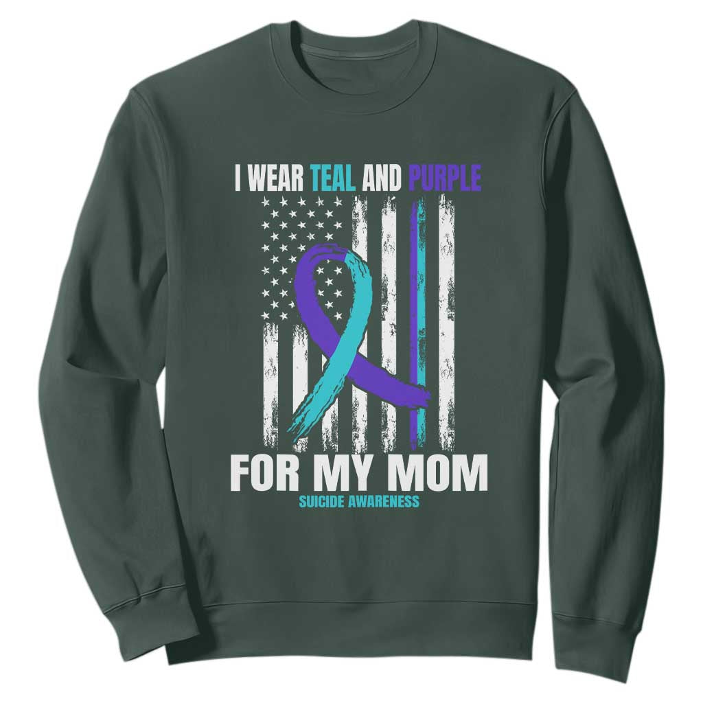 Suicide Prevention Support Sweatshirt I Wear Teal & Purple for Someone I Miss | Flag Design