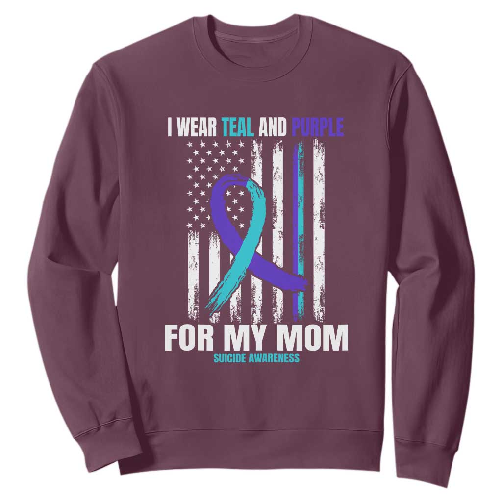 Suicide Prevention Support Sweatshirt I Wear Teal & Purple for Someone I Miss | Flag Design