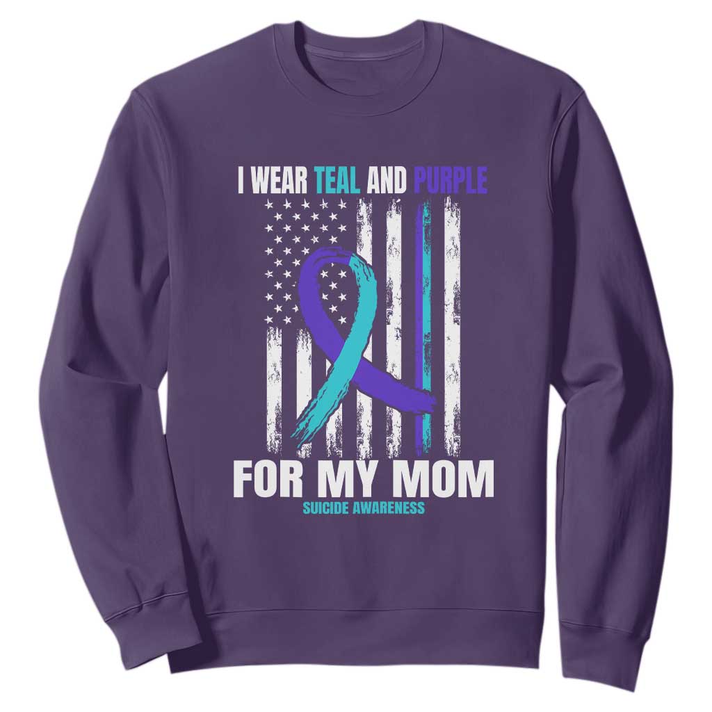 Suicide Prevention Support Sweatshirt I Wear Teal & Purple for Someone I Miss | Flag Design