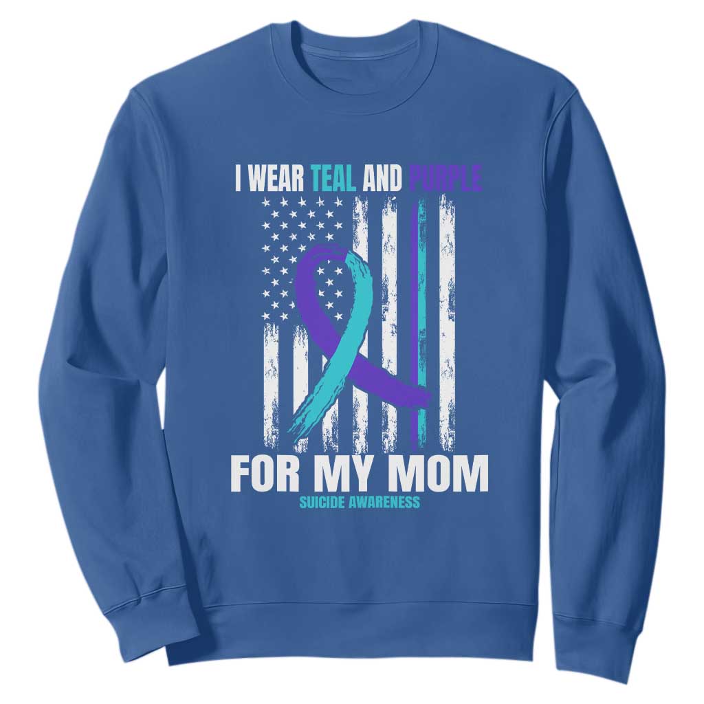 Suicide Prevention Support Sweatshirt I Wear Teal & Purple for Someone I Miss | Flag Design