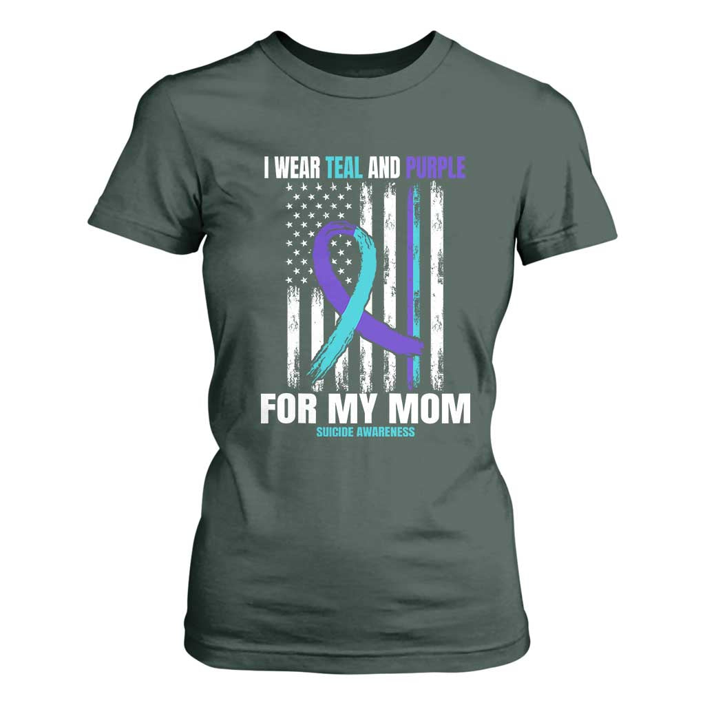 Suicide Prevention Support T Shirt For Women I Wear Teal & Purple for Someone I Miss | Flag Design