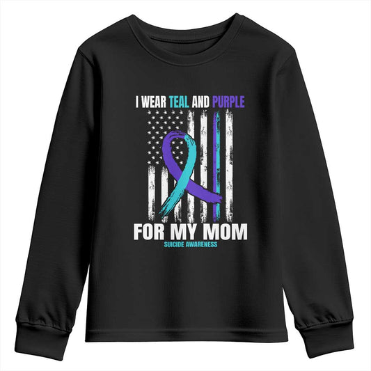 Suicide Prevention Support Youth Sweatshirt I Wear Teal & Purple for Someone I Miss | Flag Design