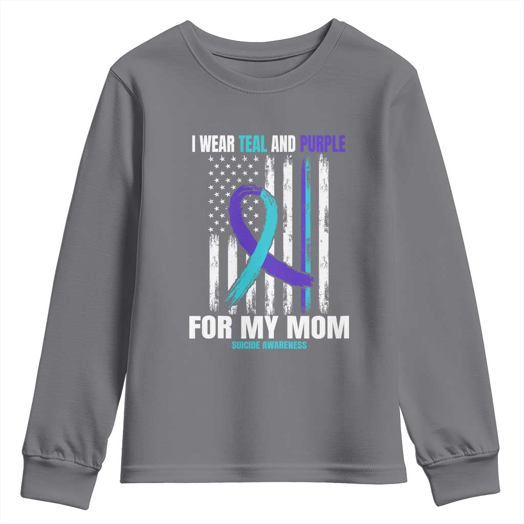 Suicide Prevention Support Youth Sweatshirt I Wear Teal & Purple for Someone I Miss | Flag Design