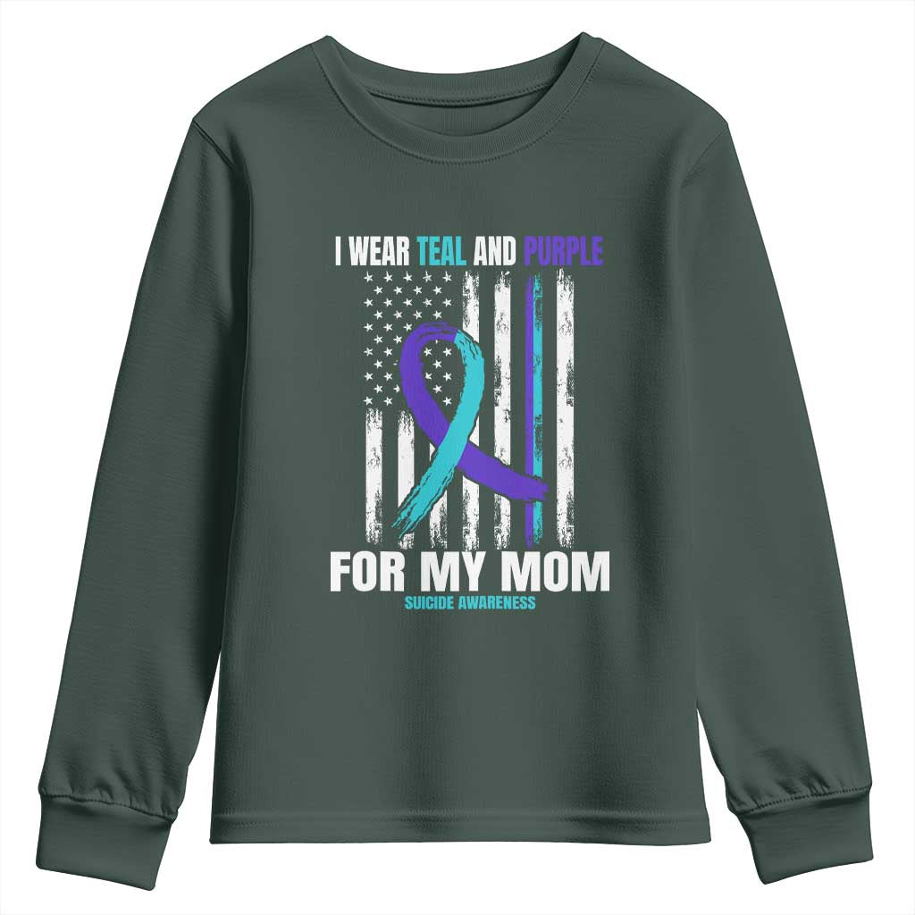 Suicide Prevention Support Youth Sweatshirt I Wear Teal & Purple for Someone I Miss | Flag Design