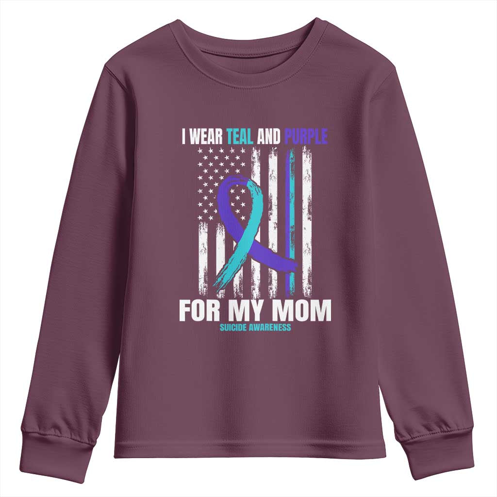 Suicide Prevention Support Youth Sweatshirt I Wear Teal & Purple for Someone I Miss | Flag Design