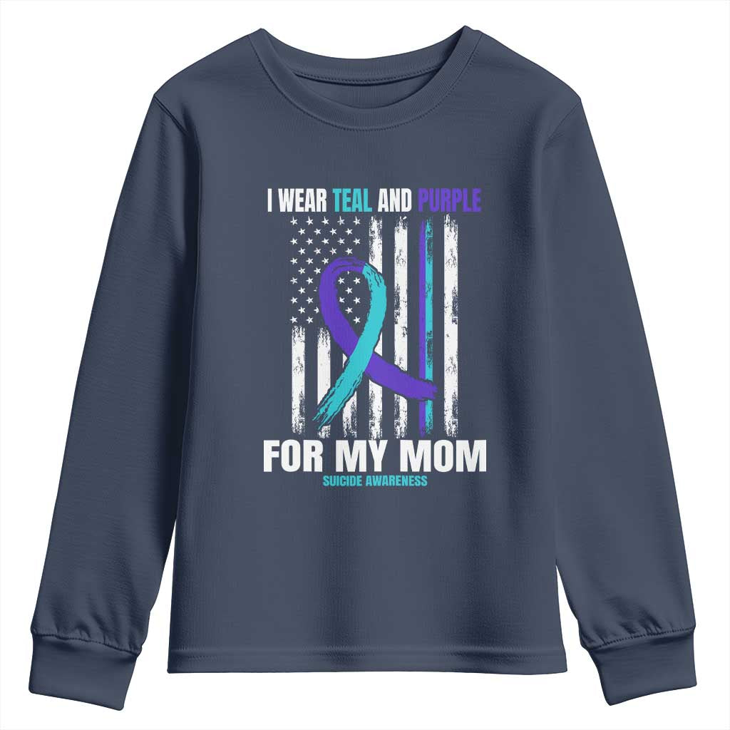 Suicide Prevention Support Youth Sweatshirt I Wear Teal & Purple for Someone I Miss | Flag Design
