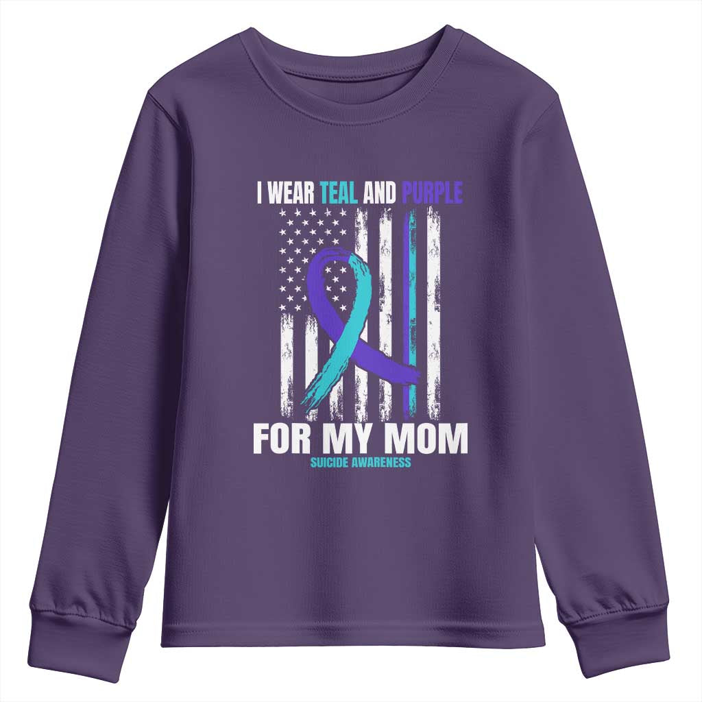 Suicide Prevention Support Youth Sweatshirt I Wear Teal & Purple for Someone I Miss | Flag Design