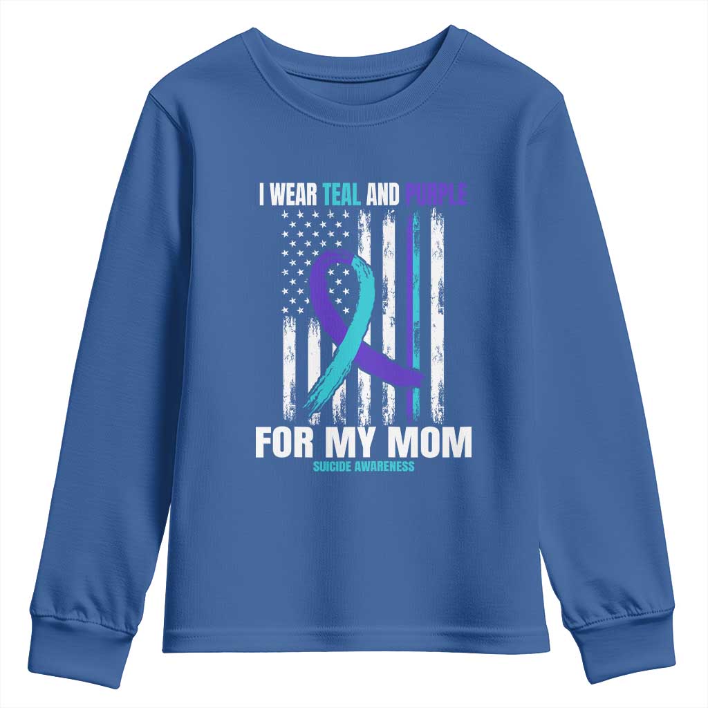 Suicide Prevention Support Youth Sweatshirt I Wear Teal & Purple for Someone I Miss | Flag Design