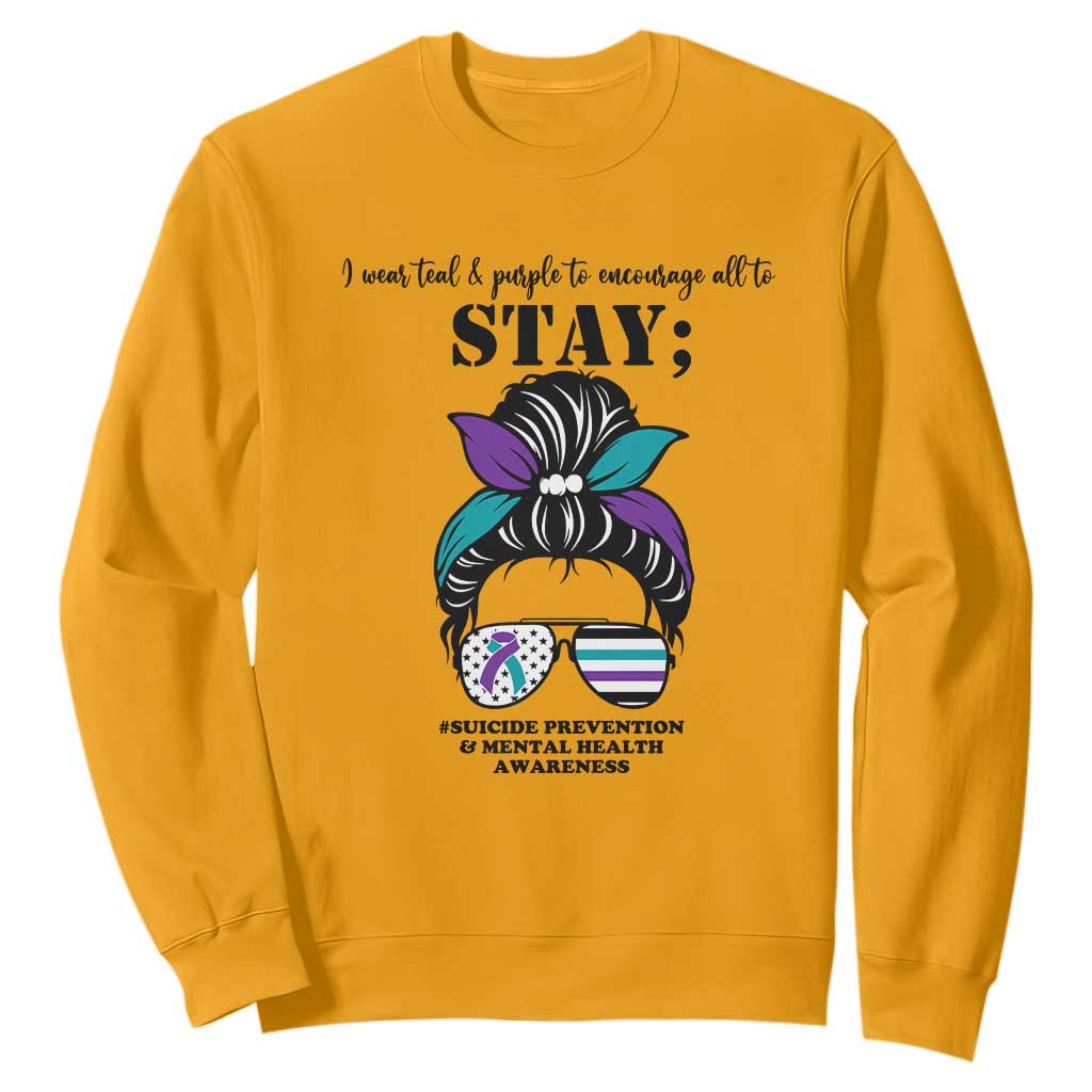 Mental Health Support Sweatshirt Suicide Prevention Messy Bun Warrior