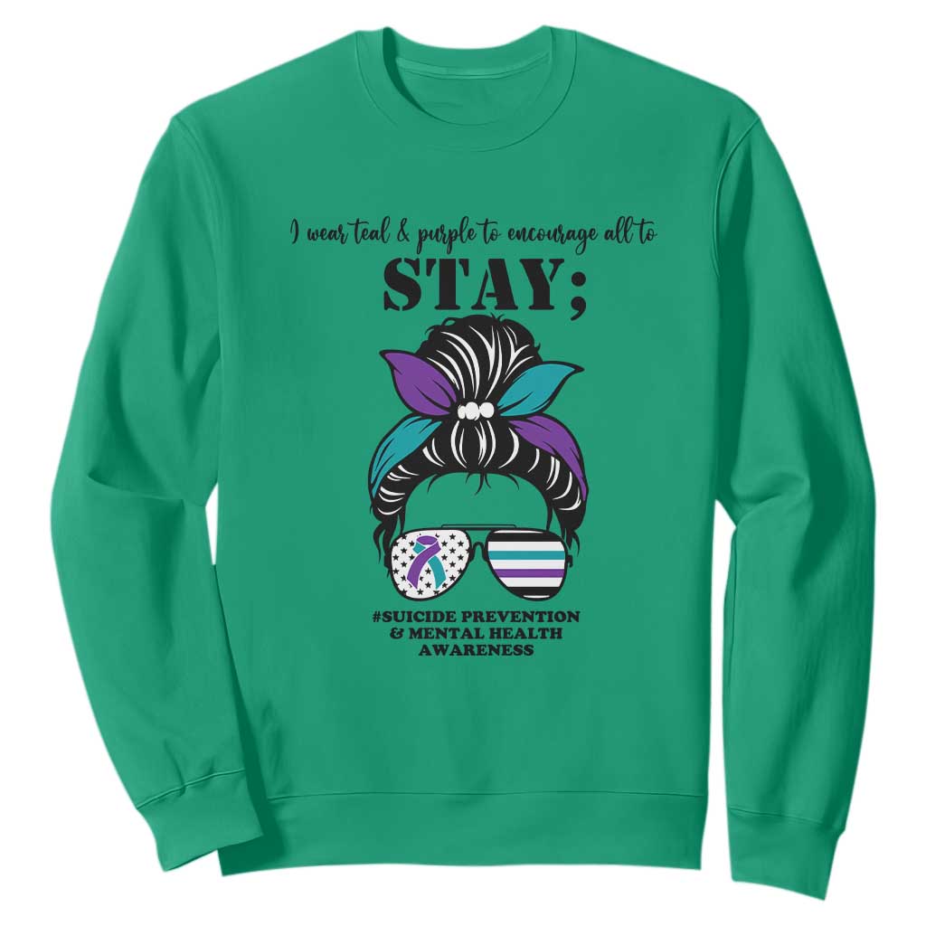 Mental Health Support Sweatshirt Suicide Prevention Messy Bun Warrior