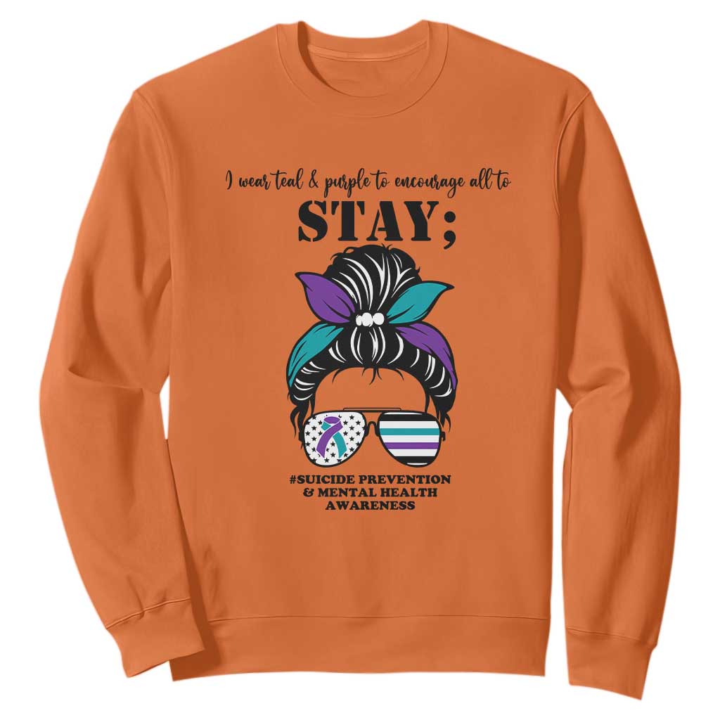 Mental Health Support Sweatshirt Suicide Prevention Messy Bun Warrior