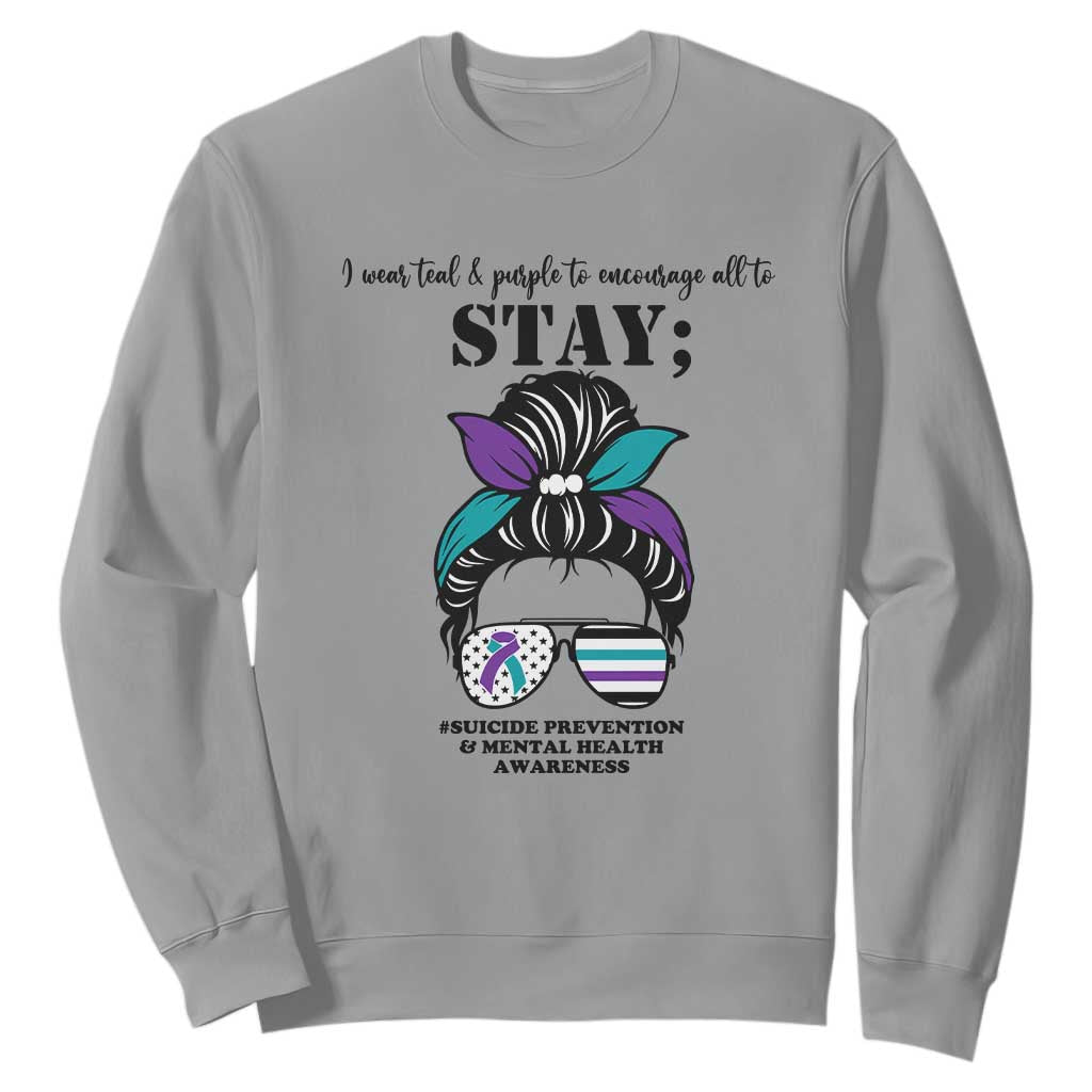 Mental Health Support Sweatshirt Suicide Prevention Messy Bun Warrior