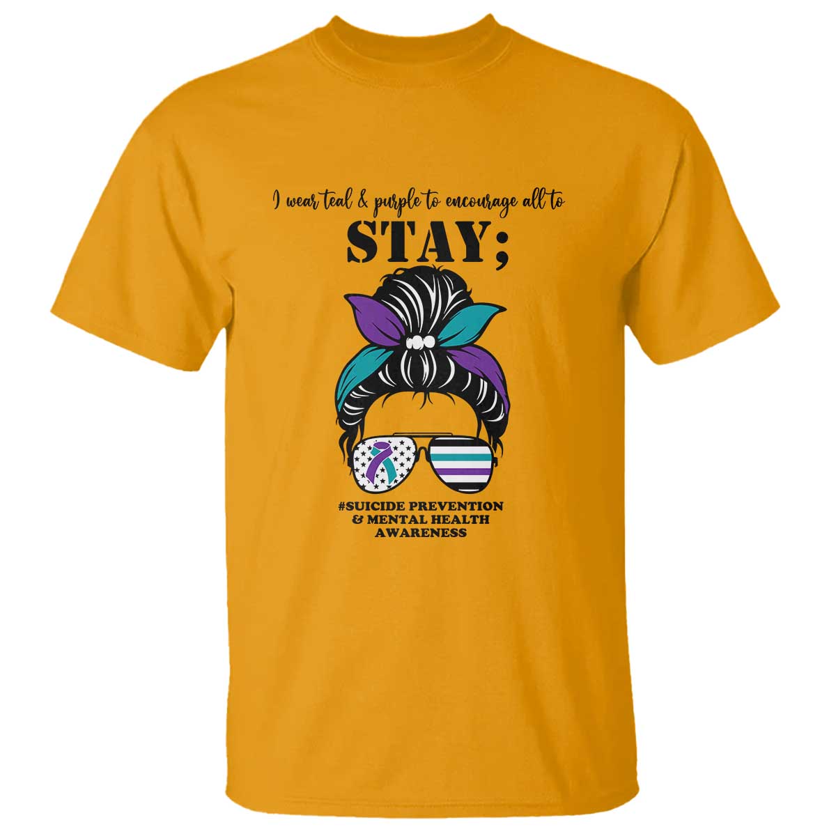 Mental Health Support T Shirt Suicide Prevention Messy Bun Warrior