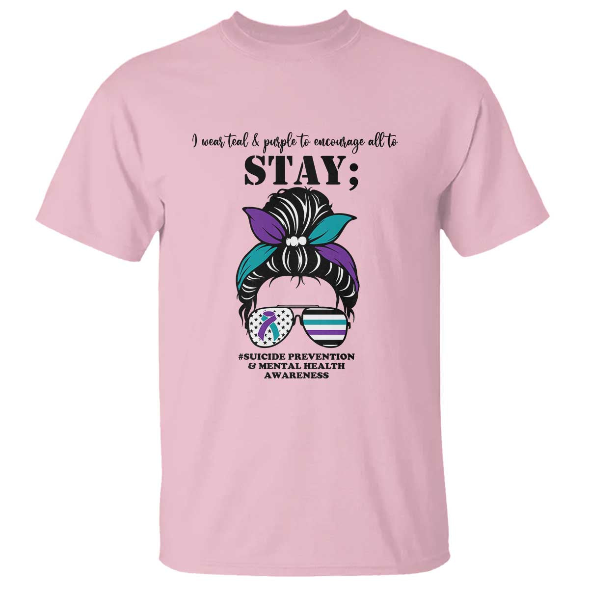 Mental Health Support T Shirt Suicide Prevention Messy Bun Warrior