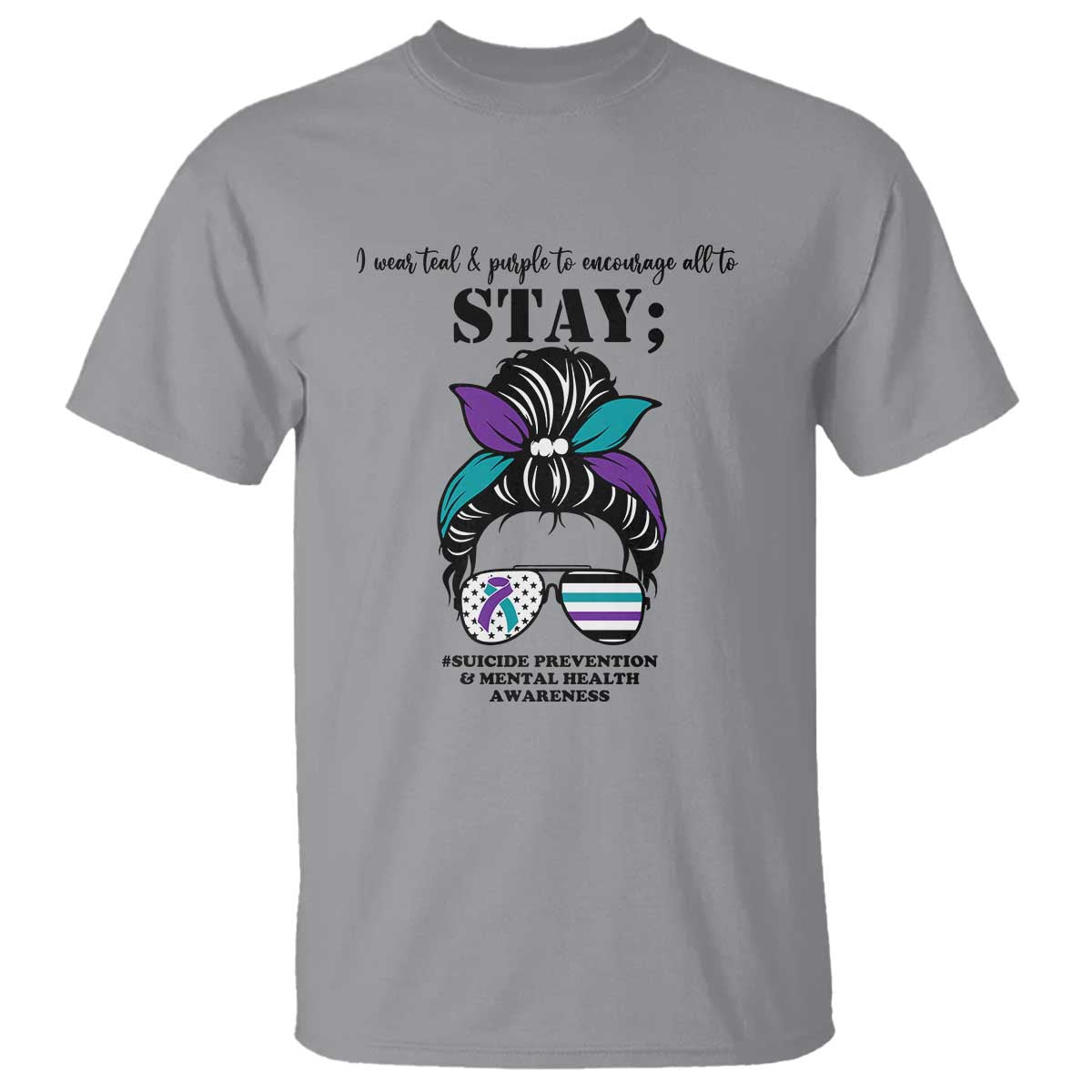 Mental Health Support T Shirt Suicide Prevention Messy Bun Warrior