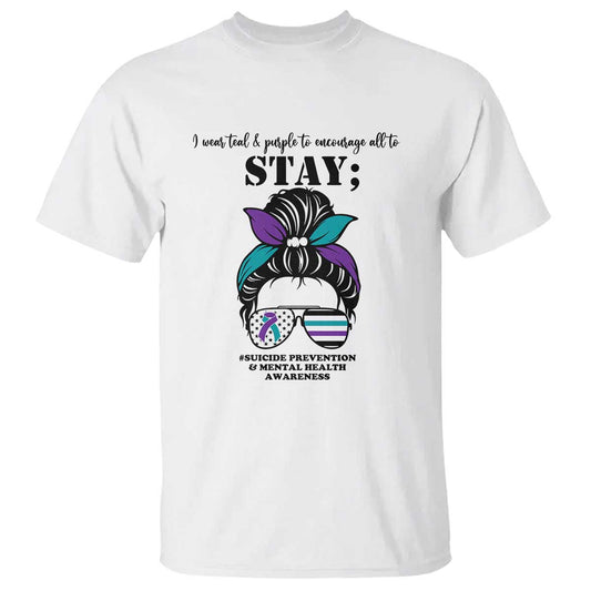 Mental Health Support T Shirt Suicide Prevention Messy Bun Warrior
