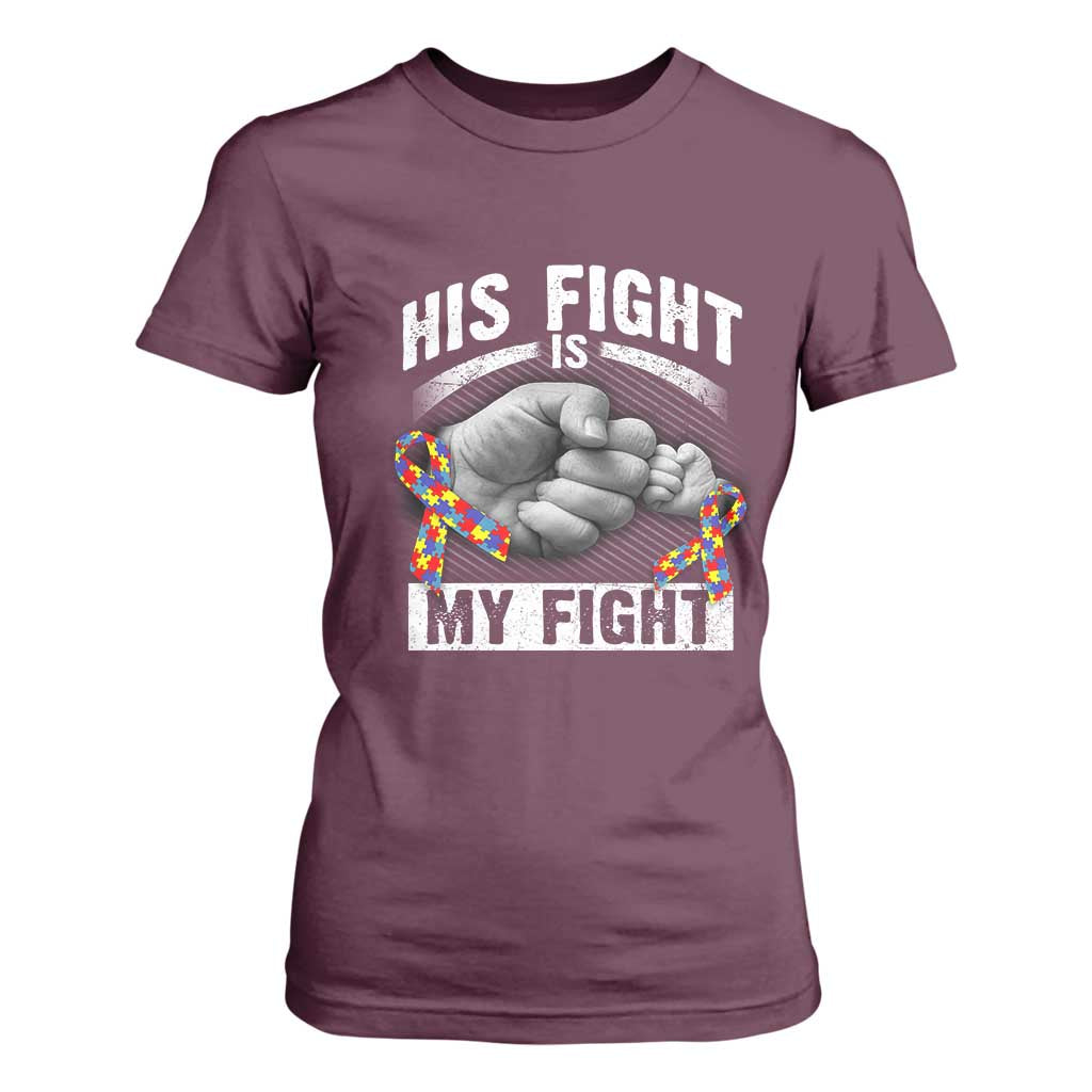 Autism Support T Shirt For Women His Fight My Fight Fighters Fist Bump