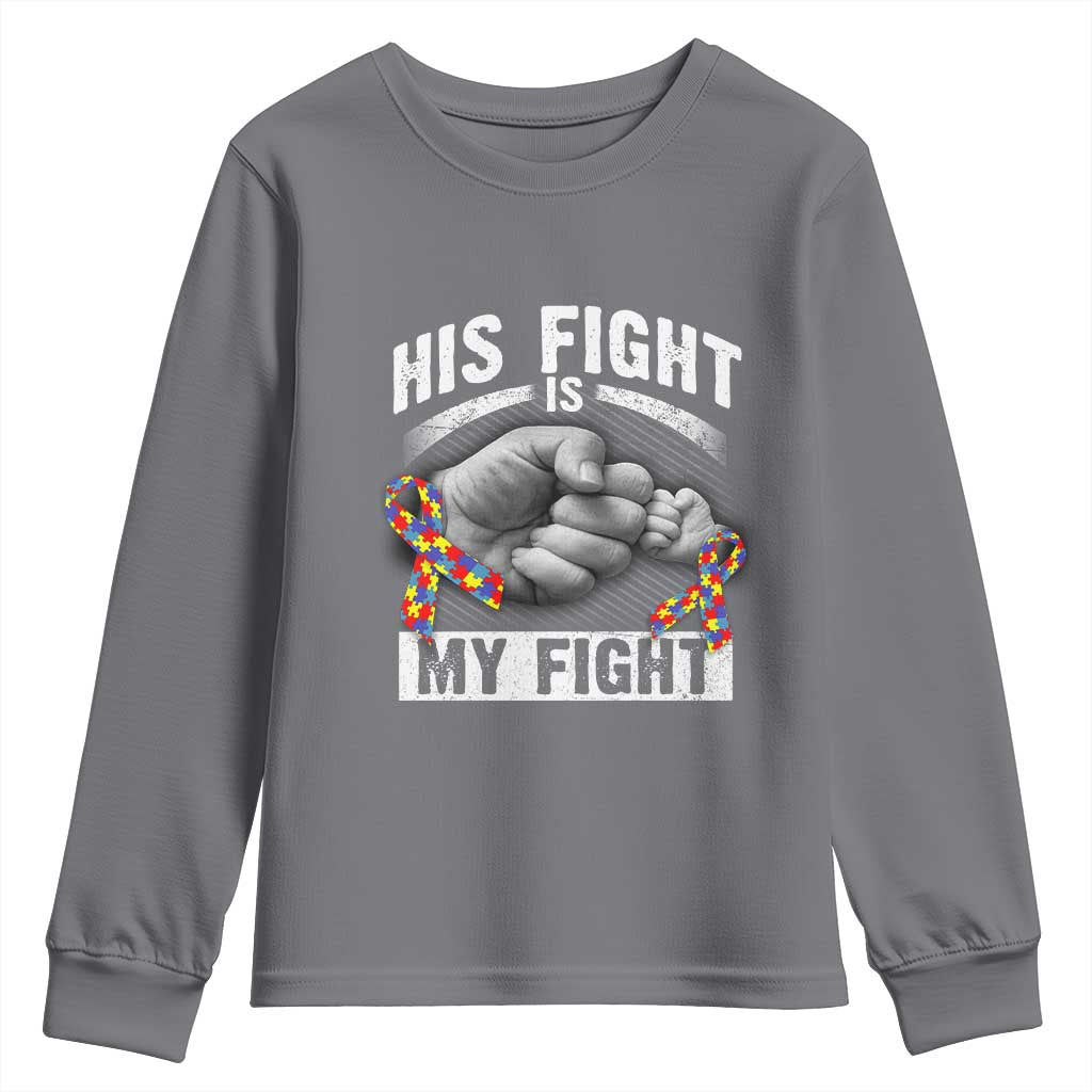 Autism Support Youth Sweatshirt His Fight My Fight Fighters Fist Bump