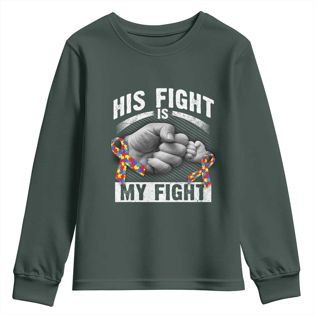 Autism Support Youth Sweatshirt His Fight My Fight Fighters Fist Bump