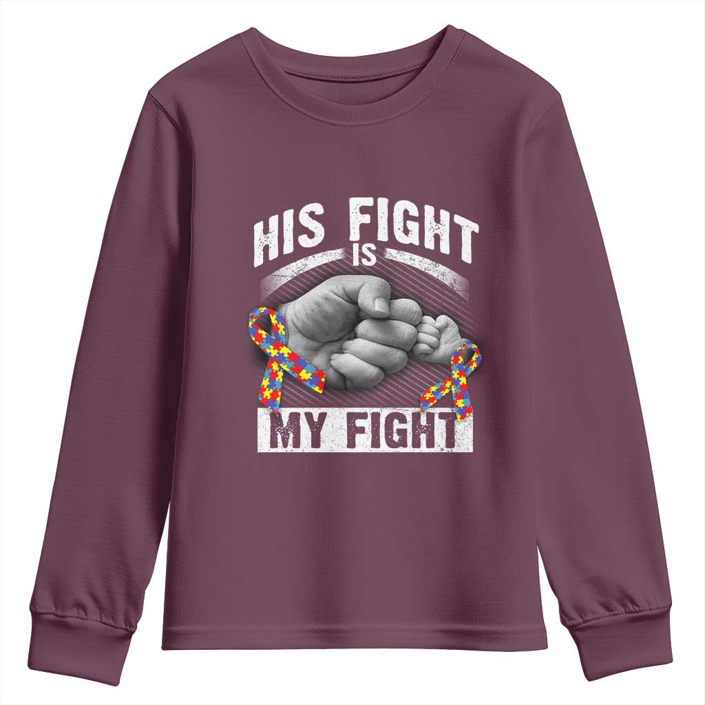 Autism Support Youth Sweatshirt His Fight My Fight Fighters Fist Bump