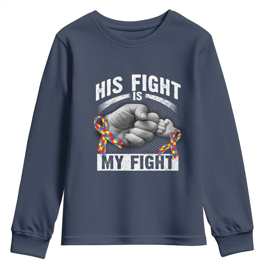 Autism Support Youth Sweatshirt His Fight My Fight Fighters Fist Bump