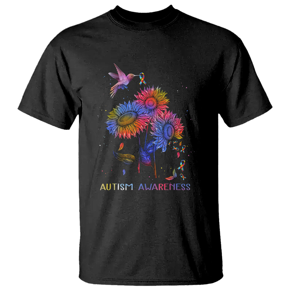 autism-awareness-t-shirt-colorful-sunflower-with-bird-spectrum-ribbon