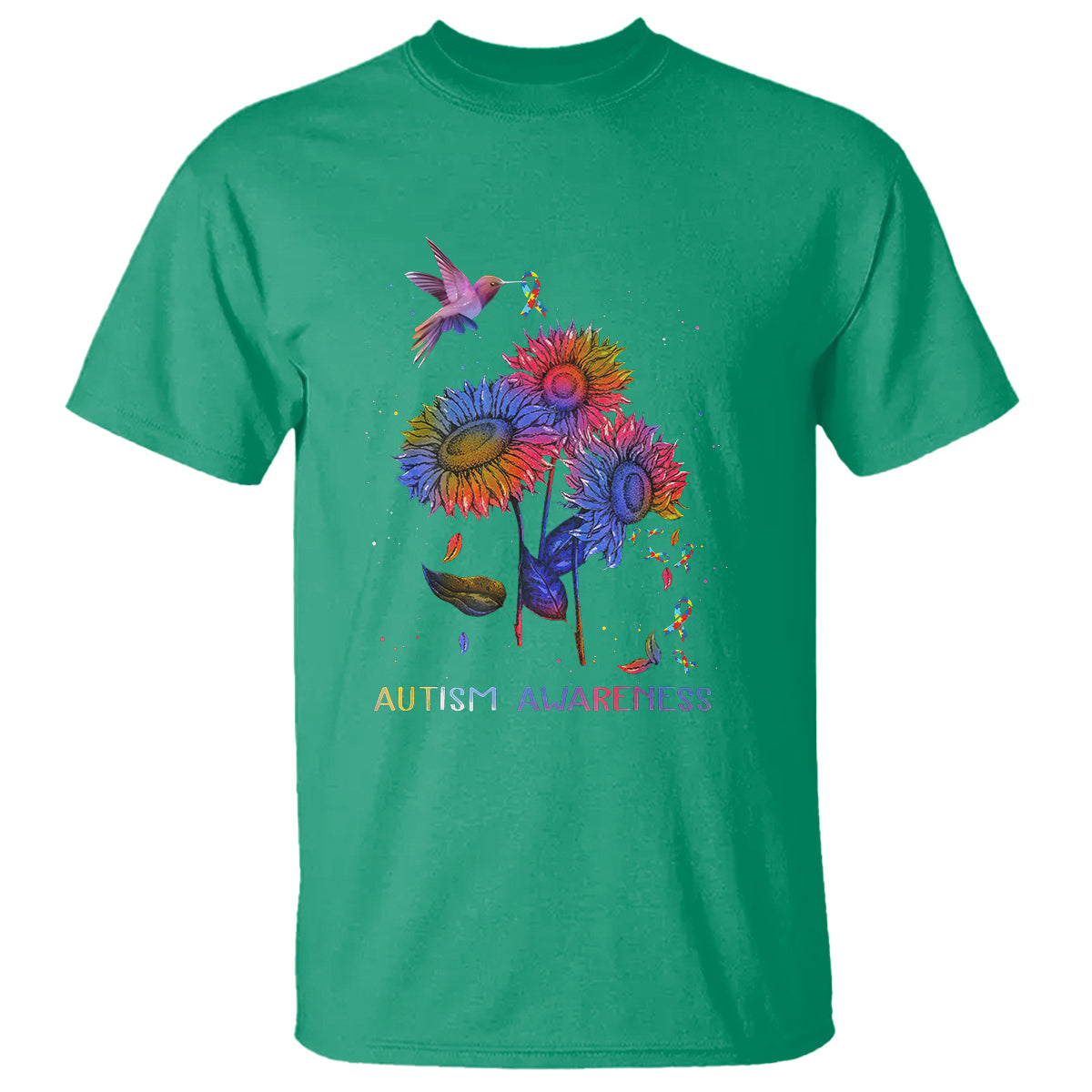autism-awareness-t-shirt-colorful-sunflower-with-bird-spectrum-ribbon