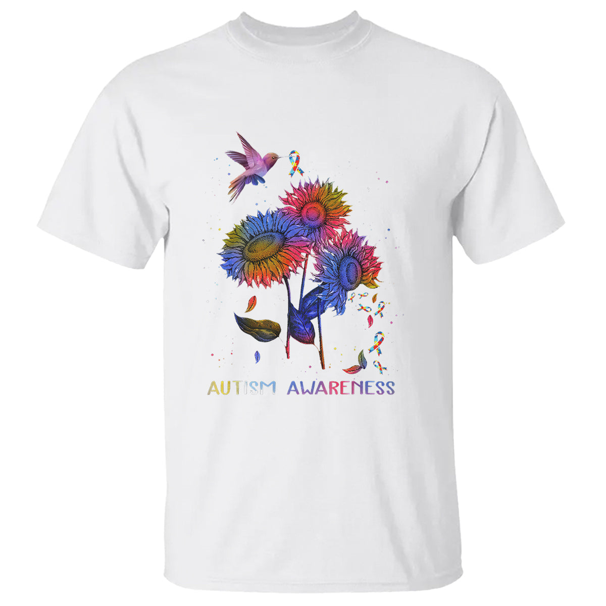 autism-awareness-t-shirt-colorful-sunflower-with-bird-spectrum-ribbon