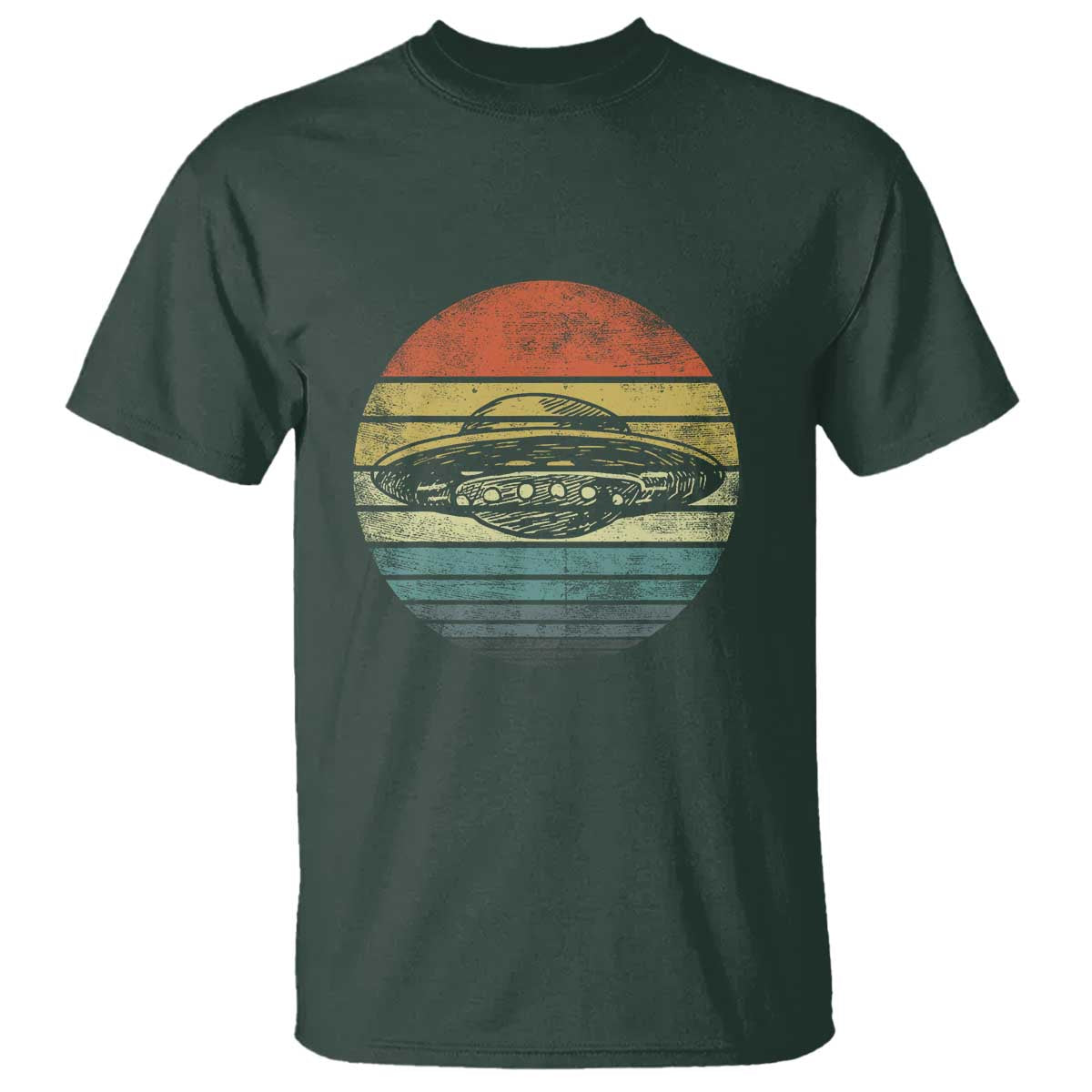 ufo-gifts-retro-sunset-funny-alien-ufo-hunter-silhouette-t-shirt