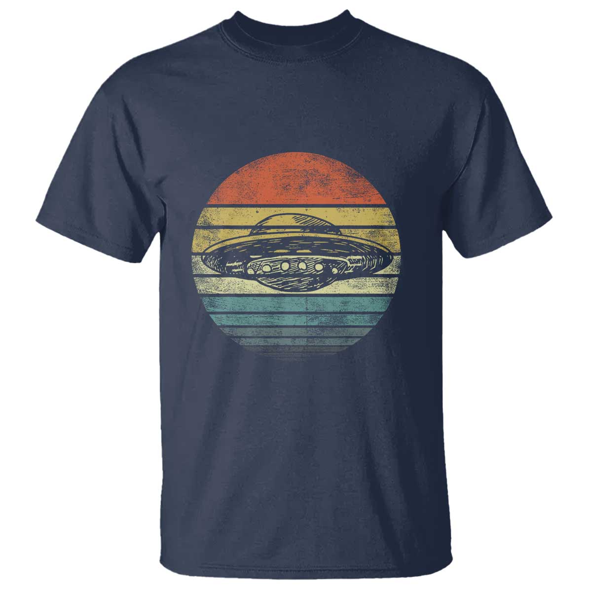 ufo-gifts-retro-sunset-funny-alien-ufo-hunter-silhouette-t-shirt