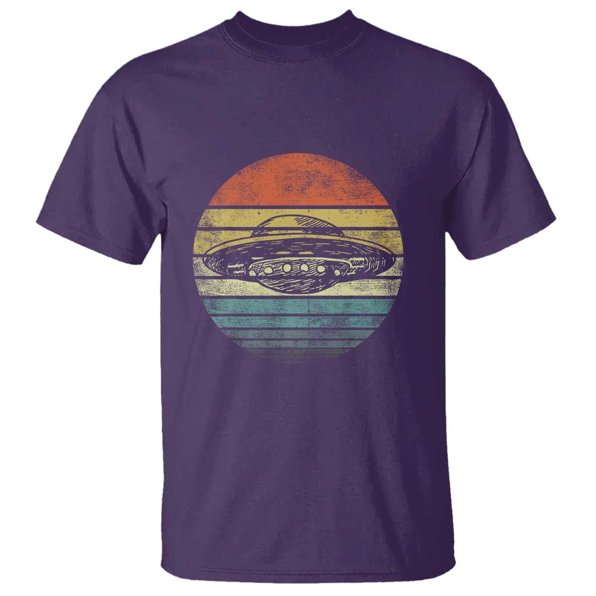 ufo-gifts-retro-sunset-funny-alien-ufo-hunter-silhouette-t-shirt