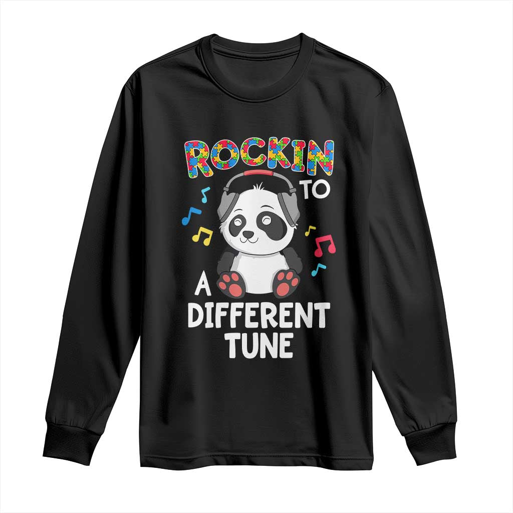 Panda Autism Long Sleeve Shirt Rockin' To A Different Tune Cute Kids