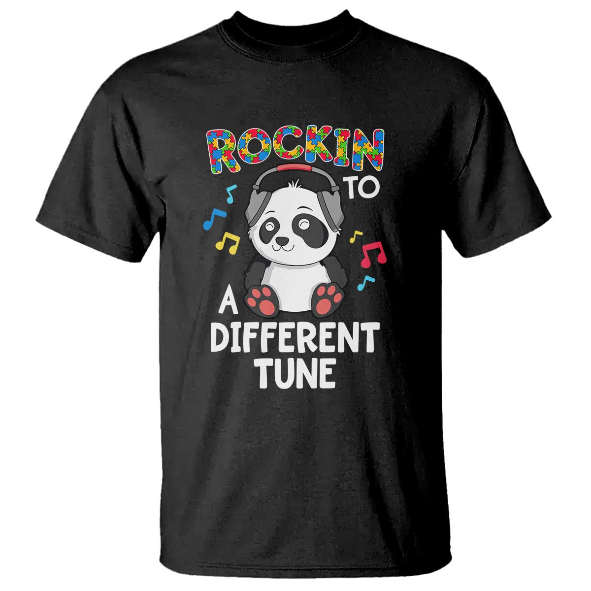 Panda Autism T Shirt Rockin' To A Different Tune Cute Kids