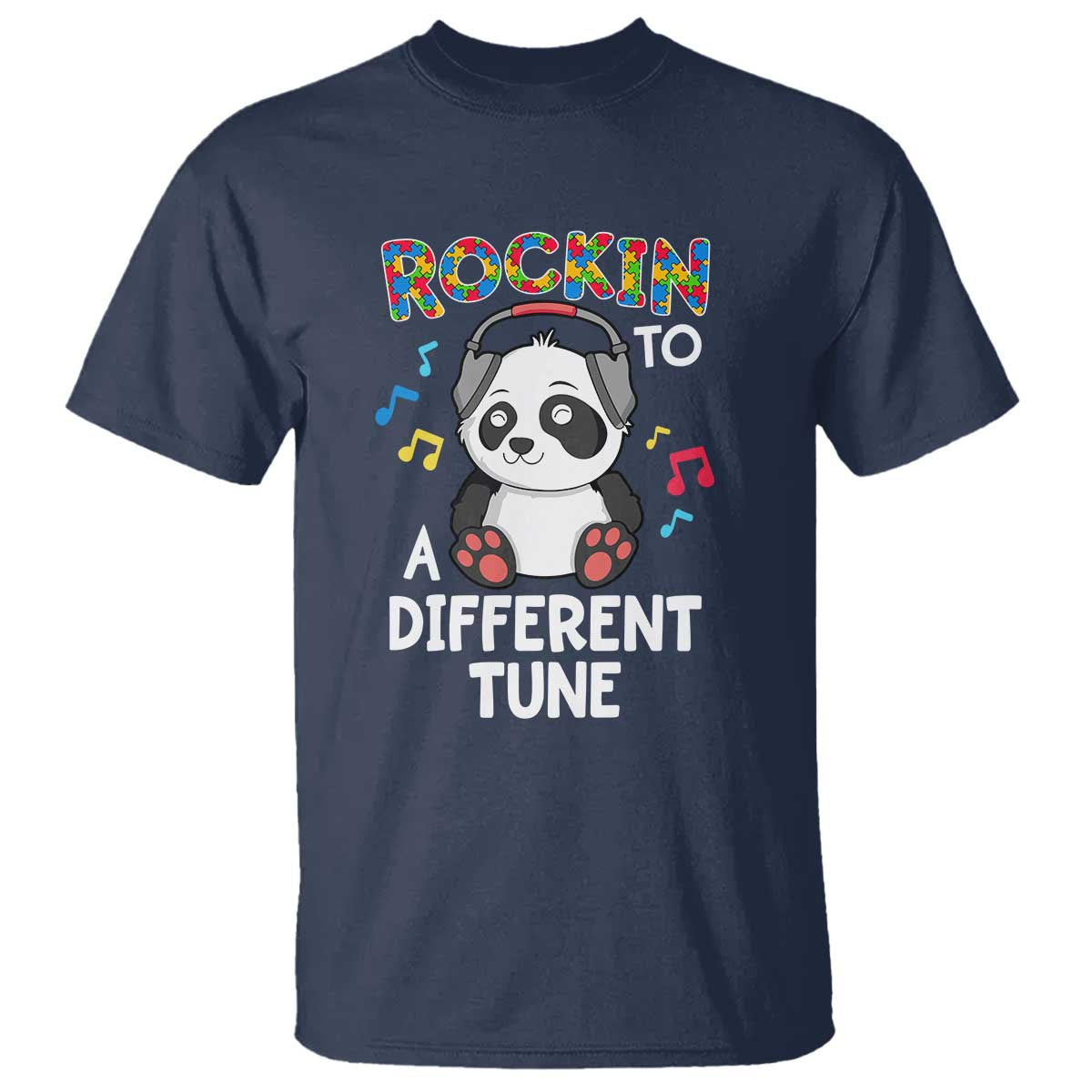 Panda Autism T Shirt Rockin' To A Different Tune Cute Kids