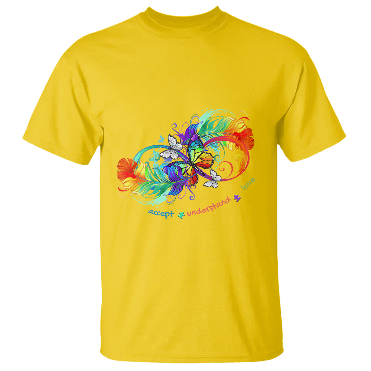 autism-acceptance-t-shirt-accept-understand-love-rainbow-infinity-with-butterfly-feathers