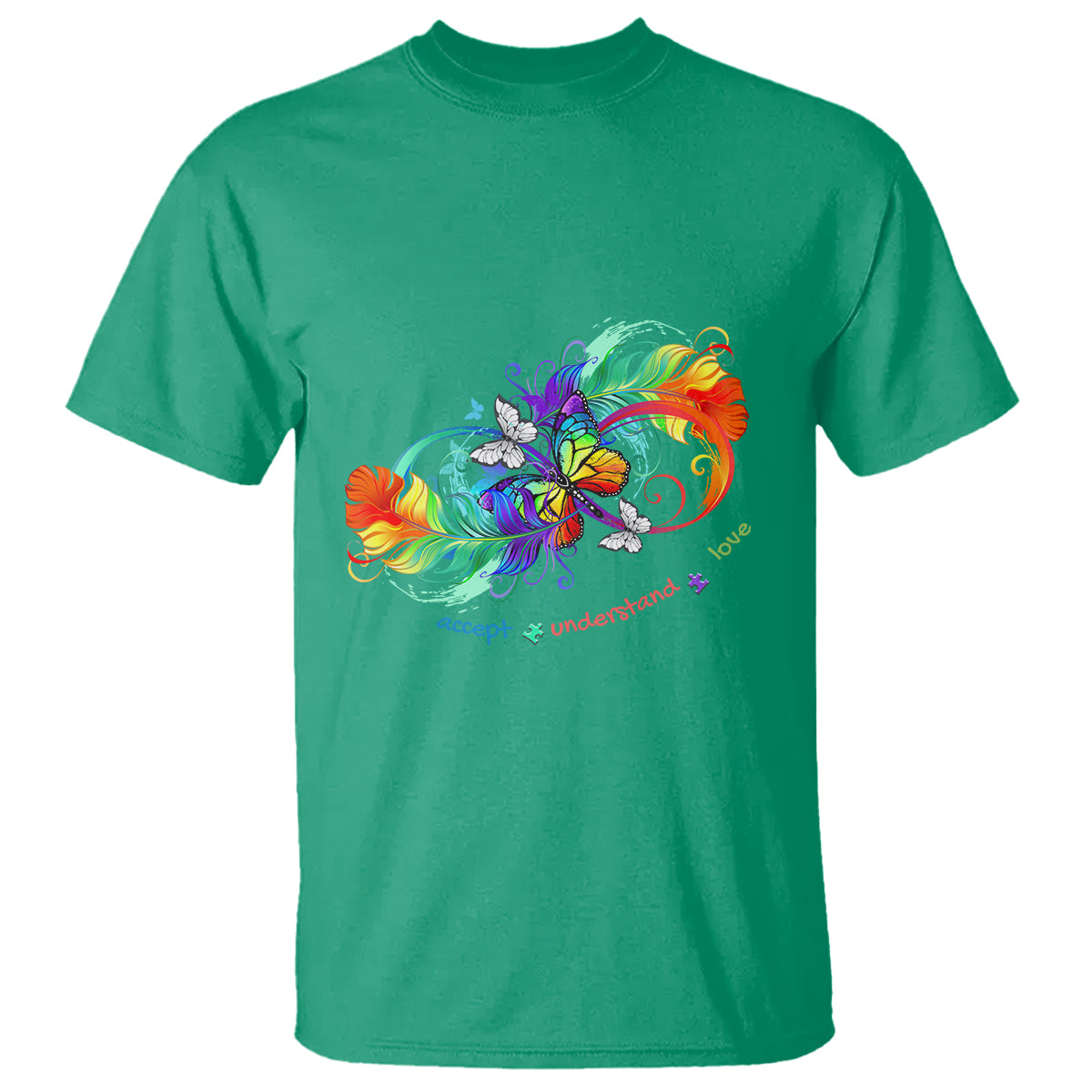 autism-acceptance-t-shirt-accept-understand-love-rainbow-infinity-with-butterfly-feathers