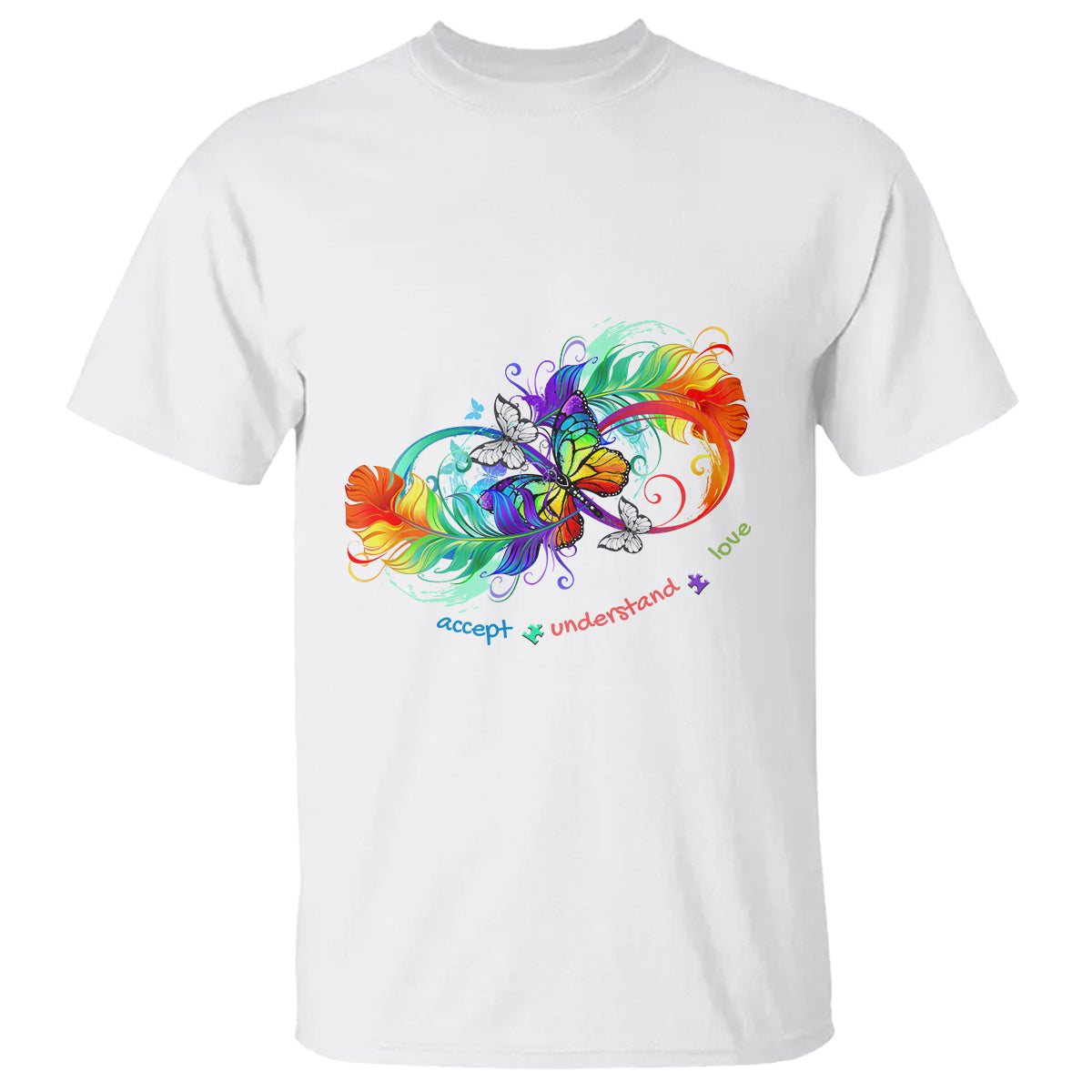 autism-acceptance-t-shirt-accept-understand-love-rainbow-infinity-with-butterfly-feathers