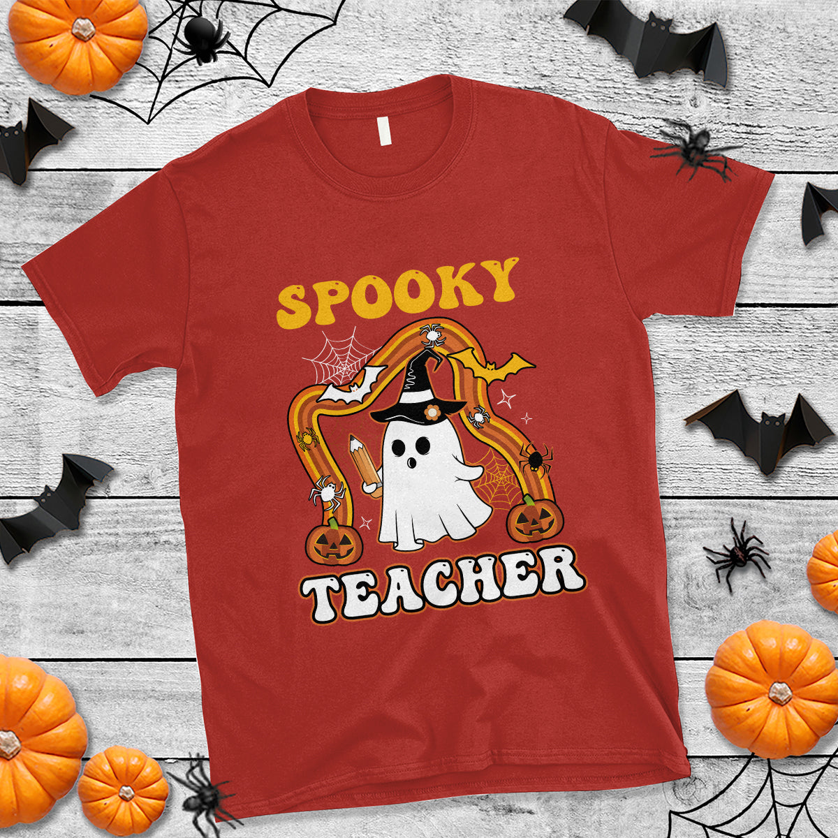 halloween-teacher-t-shirt-spooky-teacher-retro-rainbow-ghost-funny-halloween-teacher-1