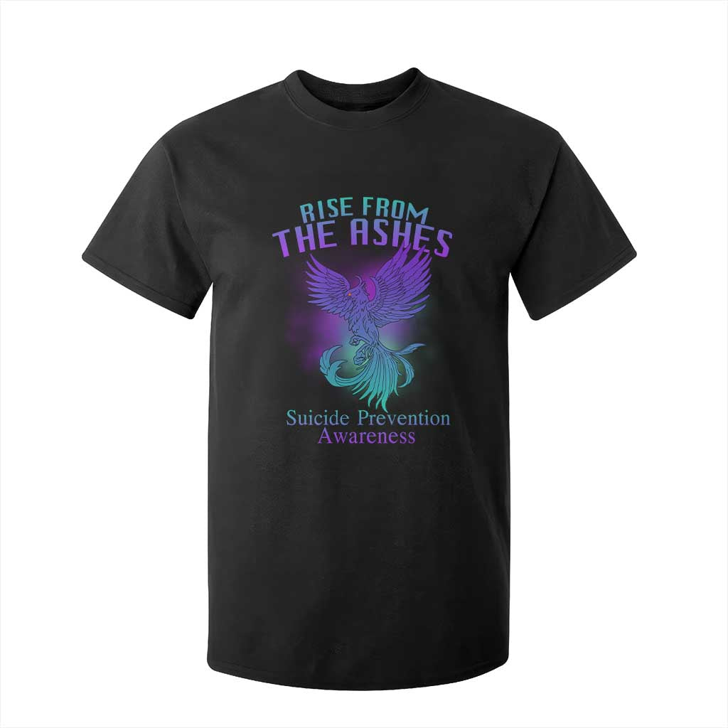 Suicide Prevention Support T Shirt For Kid Rise From The Ashes Phoenix Teal And Purple
