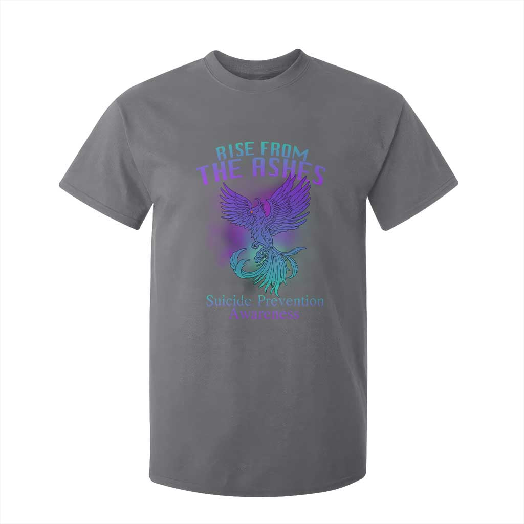 Suicide Prevention Support T Shirt For Kid Rise From The Ashes Phoenix Teal And Purple