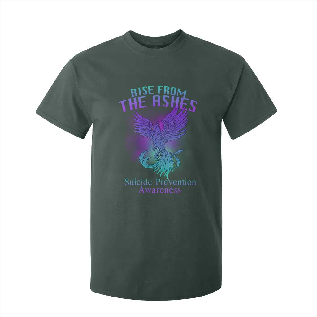 Suicide Prevention Support T Shirt For Kid Rise From The Ashes Phoenix Teal And Purple
