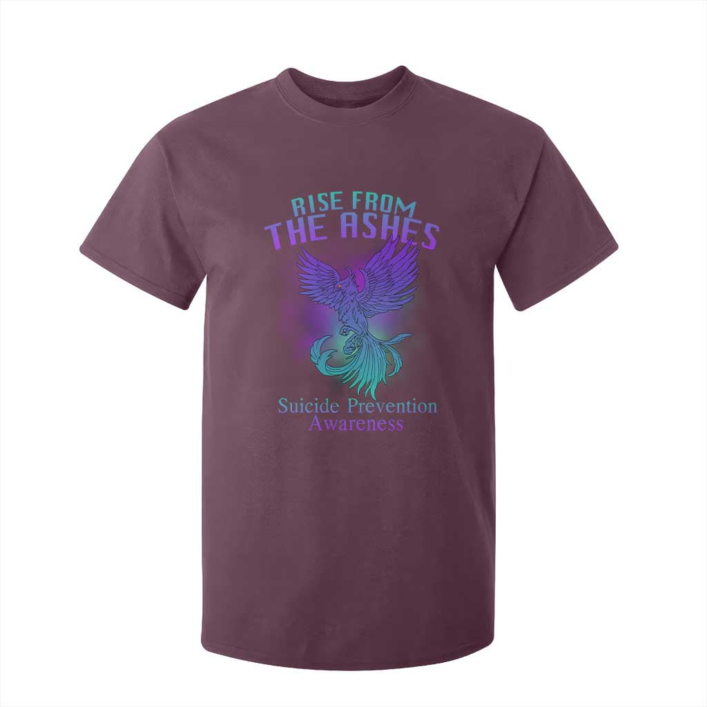 Suicide Prevention Support T Shirt For Kid Rise From The Ashes Phoenix Teal And Purple