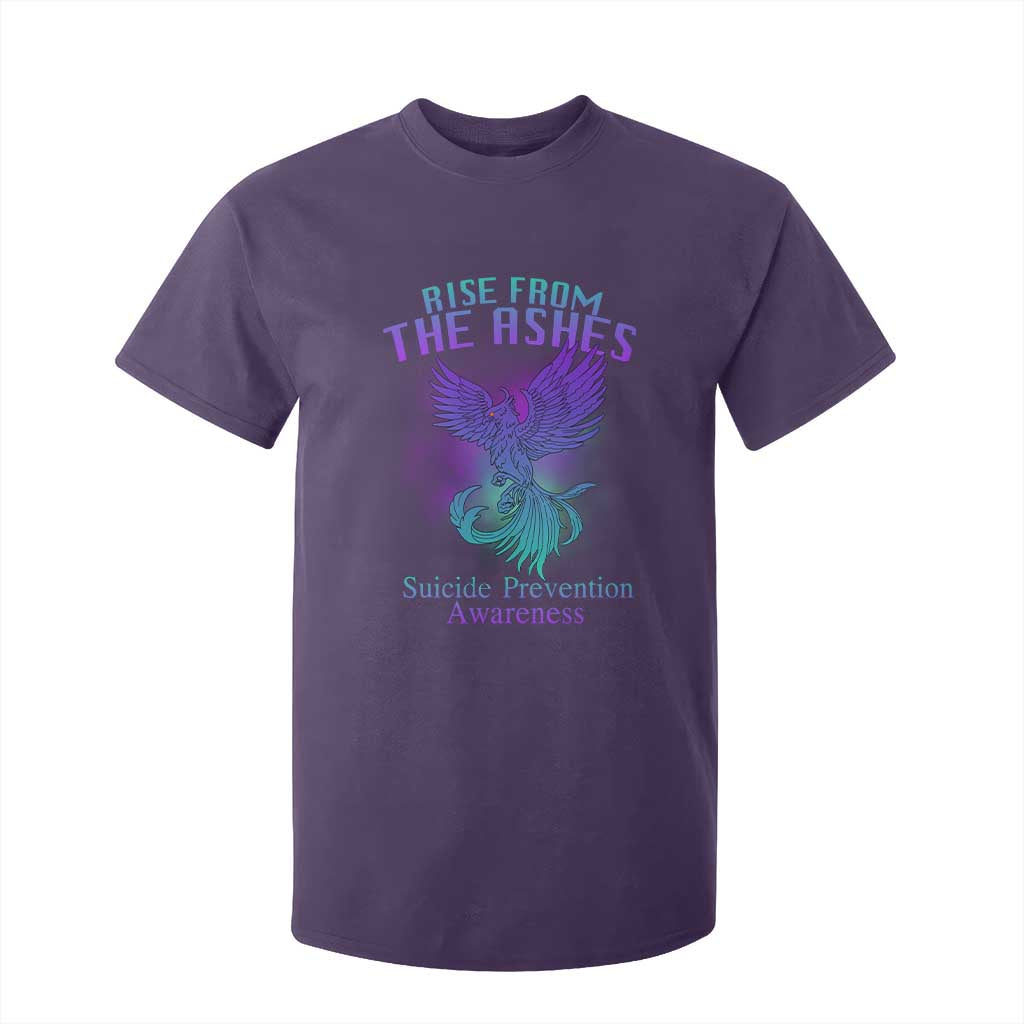 Suicide Prevention Support T Shirt For Kid Rise From The Ashes Phoenix Teal And Purple
