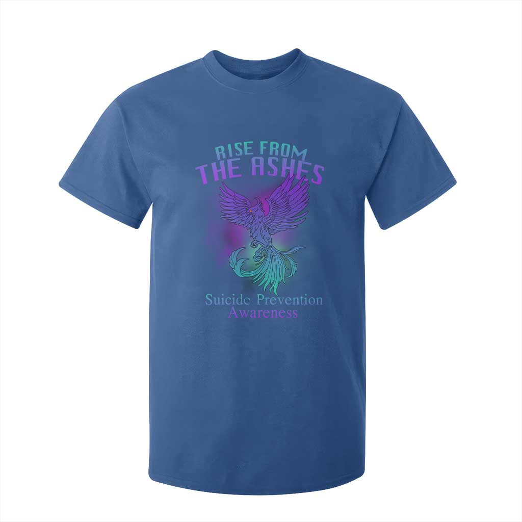 Suicide Prevention Support T Shirt For Kid Rise From The Ashes Phoenix Teal And Purple