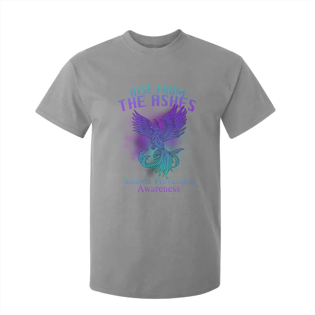 Suicide Prevention Support T Shirt For Kid Rise From The Ashes Phoenix Teal And Purple