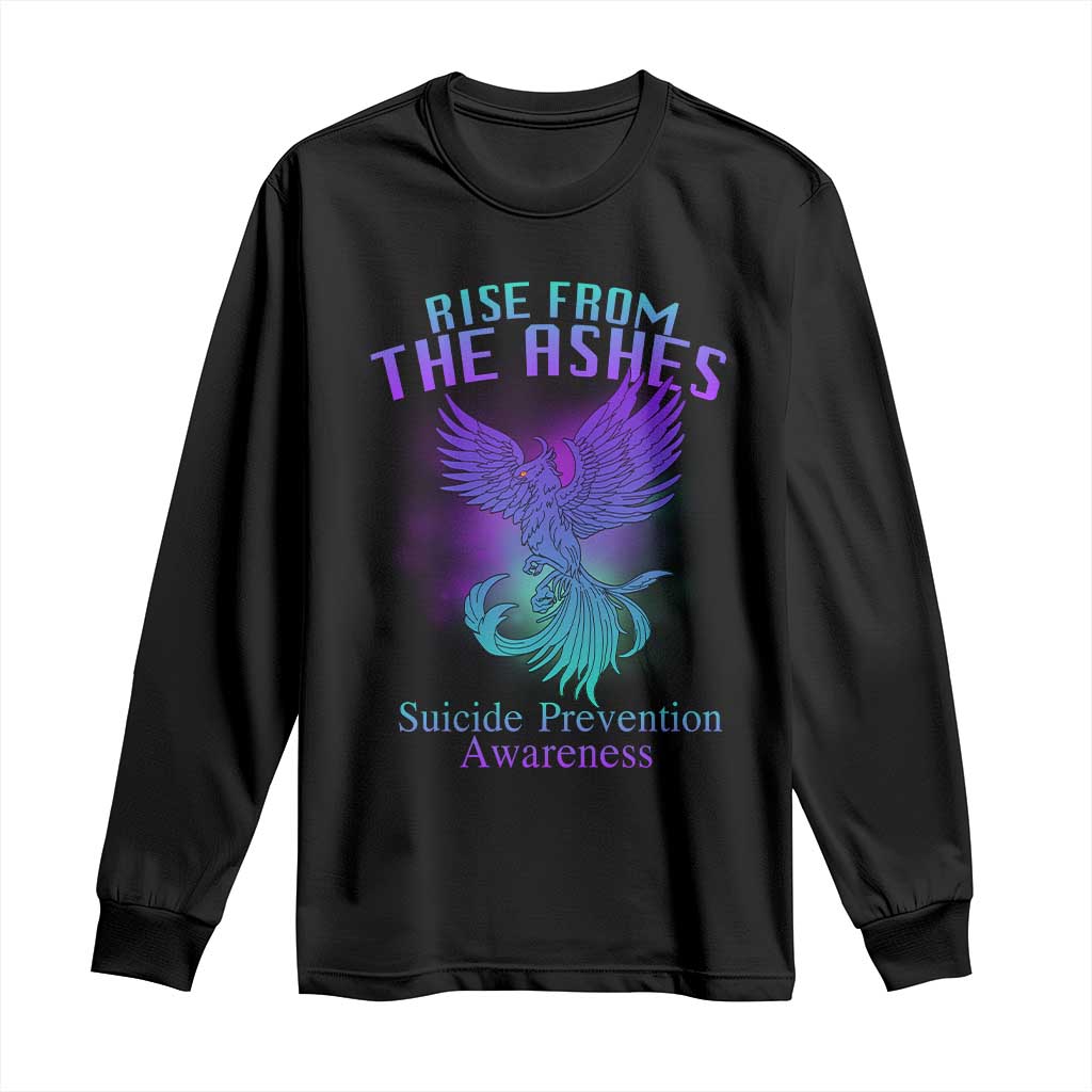 Suicide Prevention Support Long Sleeve Shirt Rise From The Ashes Phoenix Teal And Purple